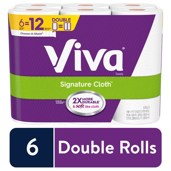 Signature Cloth Choose-A-Sheet Kitchen Paper Towels, White, 6 Double Rolls (110 Sheets Per Roll)